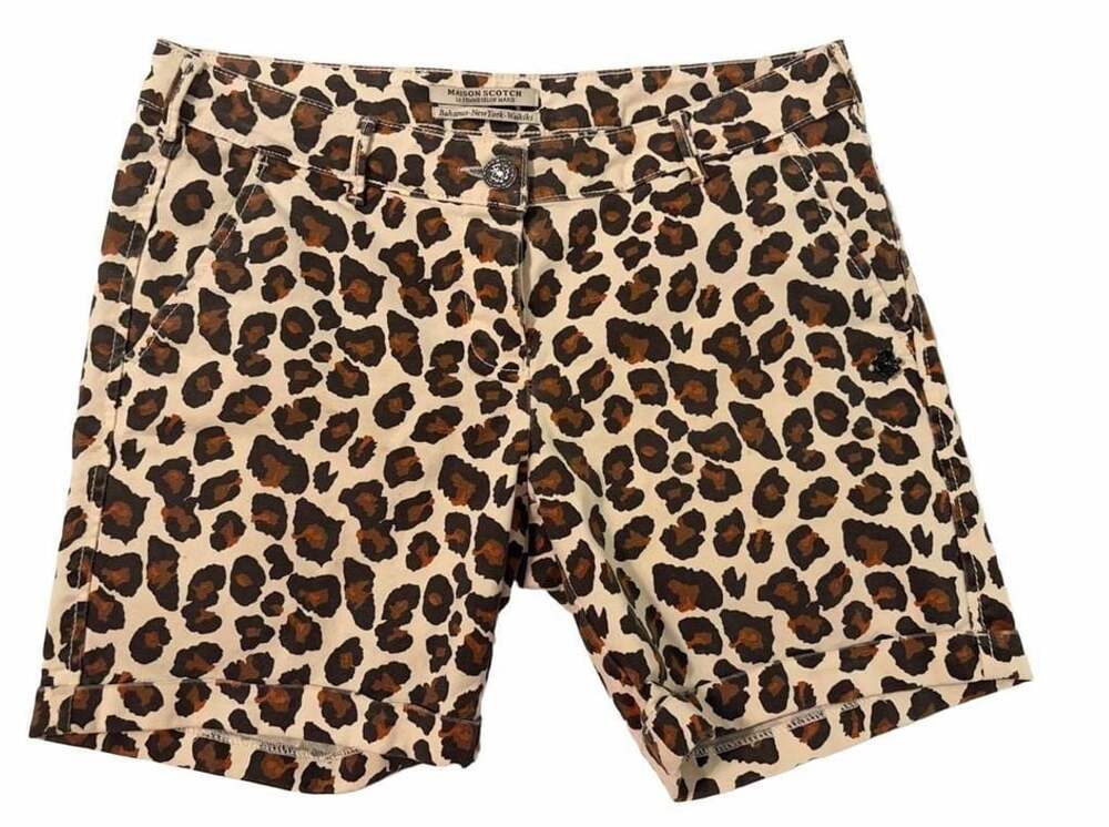 Maison Scotch Women’s Size 28 Leopard Print Shorts Animal Print Chino Casual